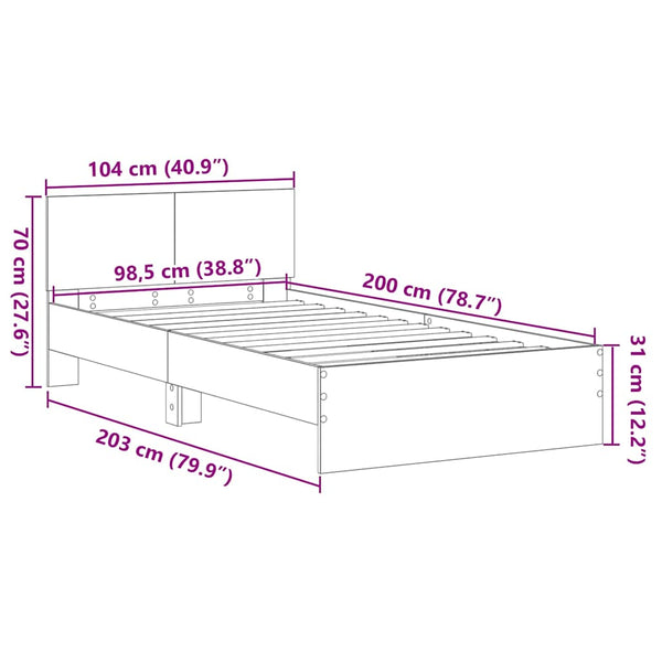 vidaXL Bed Frame Artisan Oak 203 x 104 x 70 cm Engineered Wood