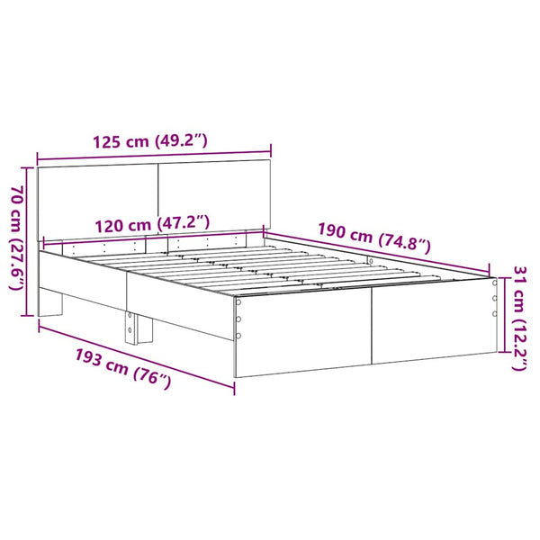 vidaXL Bed Frame Artisan Oak 193 x 125 x 70 cm Engineered Wood