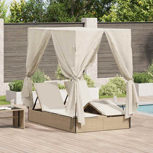 vidaXL Double Sun Lounger Beige 205 x 129 x 200 cm Poly Rattan