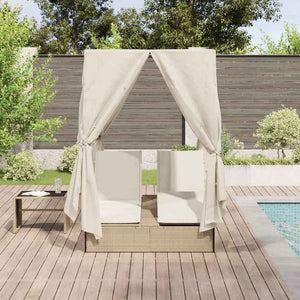 vidaXL Double Sun Lounger Beige 205 x 129 x 200 cm Poly Rattan