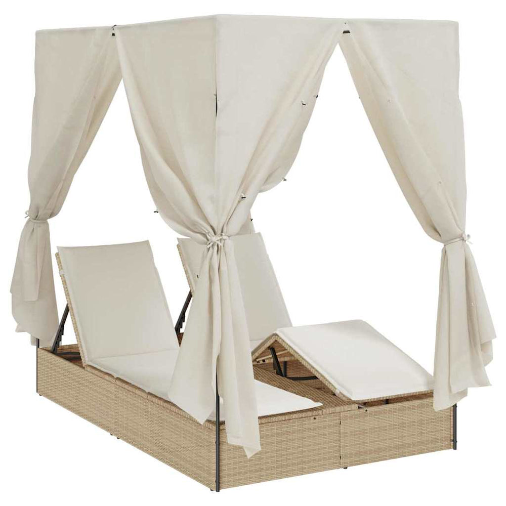 vidaXL Double Sun Lounger Beige 205 x 129 x 200 cm Poly Rattan