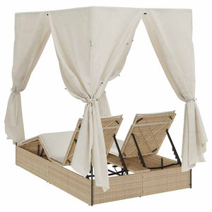 vidaXL Double Sun Lounger Beige 205 x 129 x 200 cm Poly Rattan