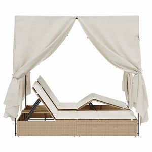 vidaXL Double Sun Lounger Beige 205 x 129 x 200 cm Poly Rattan