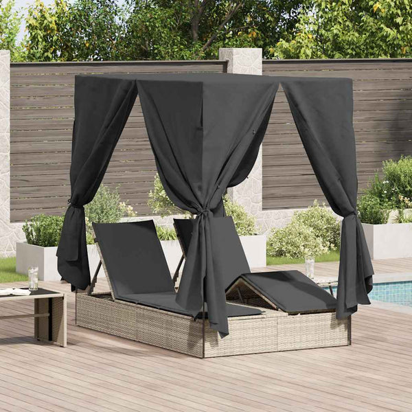 vidaXL Double Sun Lounger Light Grey 205 x 129 x 200 cm Poly Rattan