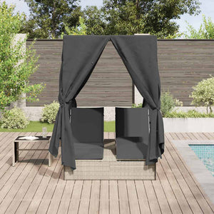 vidaXL Double Sun Lounger Light Grey 205 x 129 x 200 cm Poly Rattan