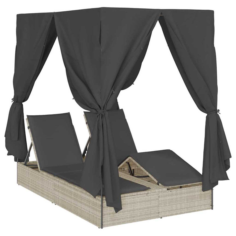 vidaXL Double Sun Lounger Light Grey 205 x 129 x 200 cm Poly Rattan