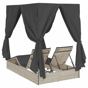 vidaXL Double Sun Lounger Light Grey 205 x 129 x 200 cm Poly Rattan