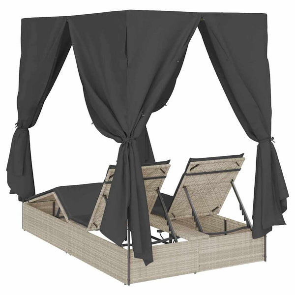 vidaXL Double Sun Lounger Light Grey 205 x 129 x 200 cm Poly Rattan