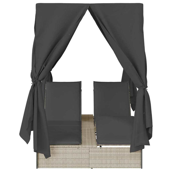 vidaXL Double Sun Lounger Light Grey 205 x 129 x 200 cm Poly Rattan