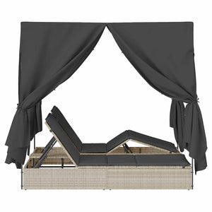 vidaXL Double Sun Lounger Light Grey 205 x 129 x 200 cm Poly Rattan
