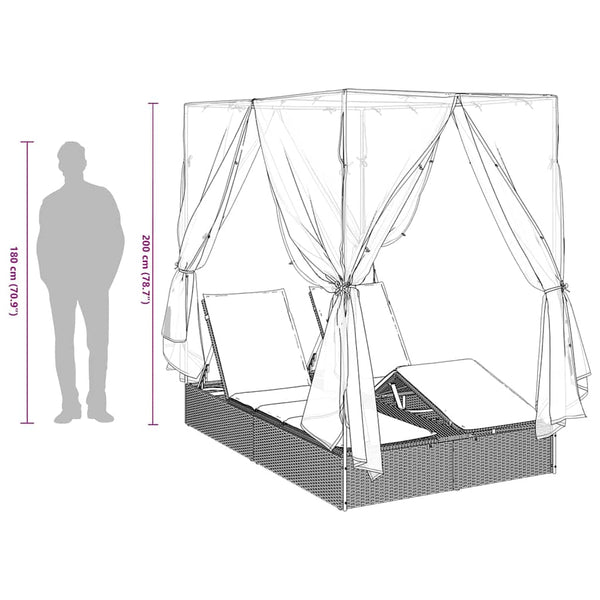 vidaXL Double Sun Lounger Light Grey 205 x 129 x 200 cm Poly Rattan