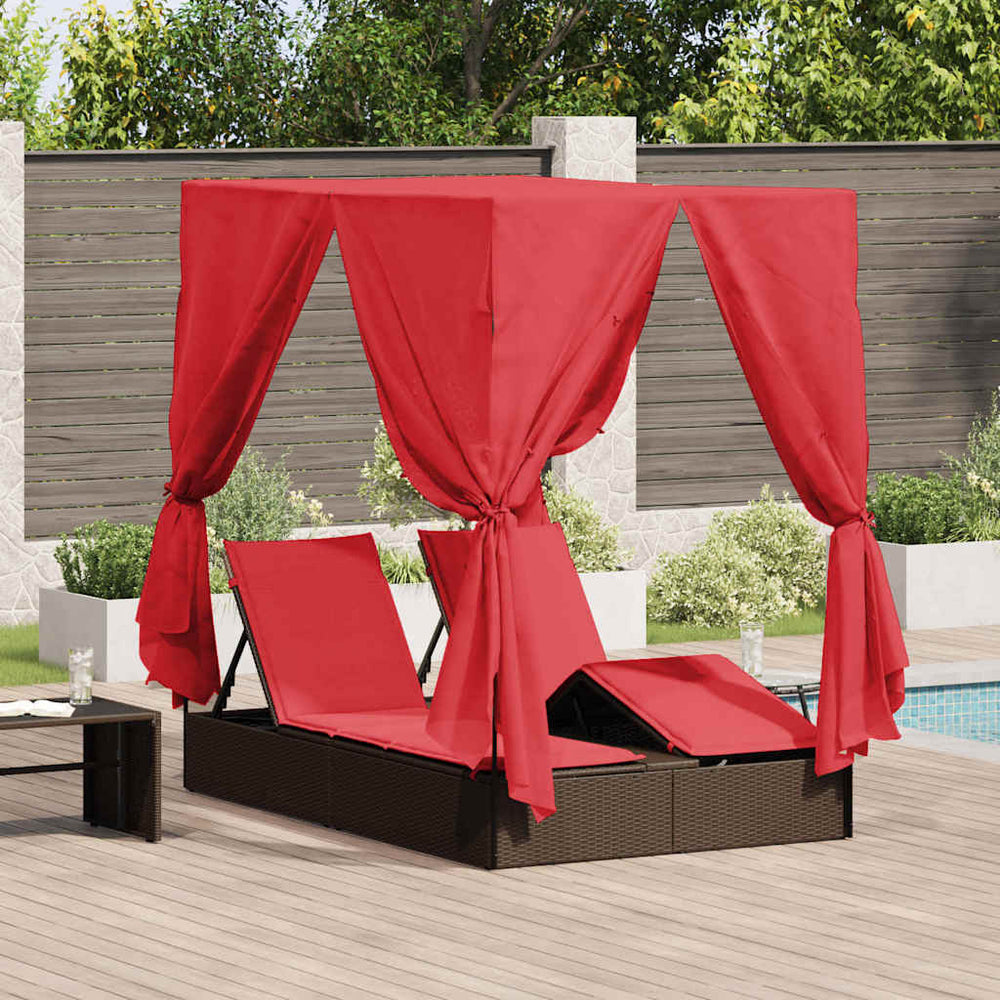 vidaXL Double Sun Lounger Red 205 x 129 x 200 cm Poly Rattan