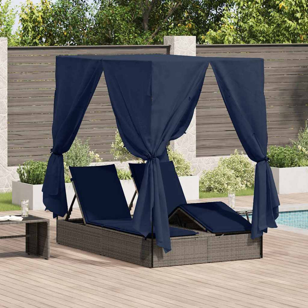vidaXL Double Sun Lounger Black 205 x 129 x 200 cm Poly Rattan