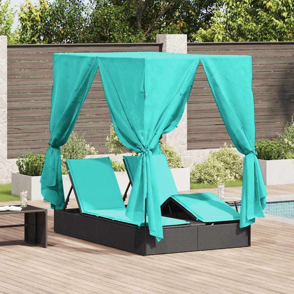 vidaXL Double Sun Lounger Turquoise 205 x 129 x 200 cm Poly Rattan