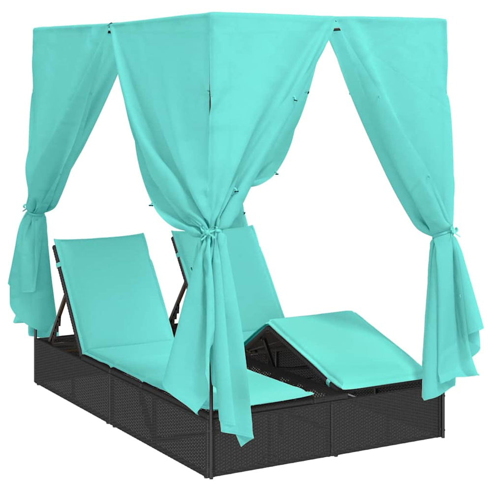 vidaXL Double Sun Lounger Turquoise 205 x 129 x 200 cm Poly Rattan