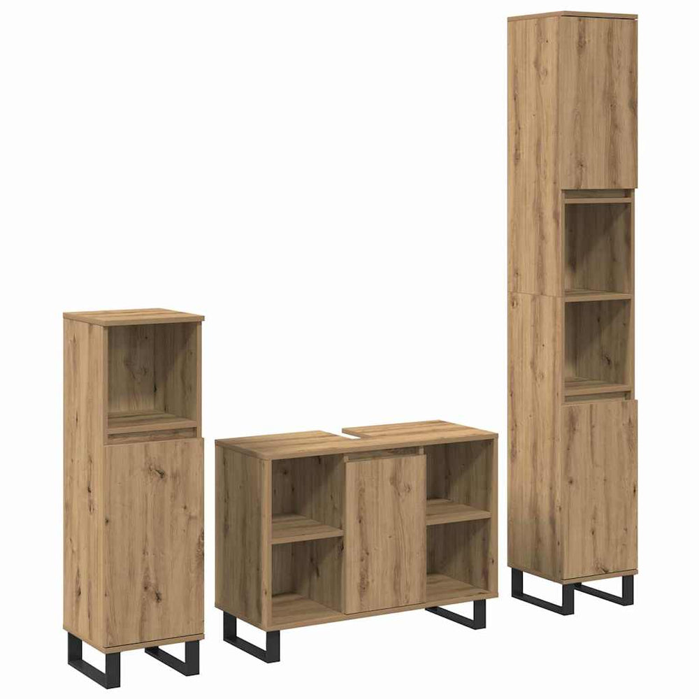 vidaXL Bathroom Furniture Set with Storage 3 pcs Brown Engineered Wood