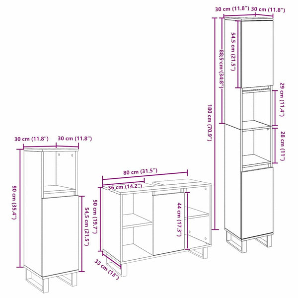 vidaXL Bathroom Furniture Set with Storage 3 pcs Brown Engineered Wood