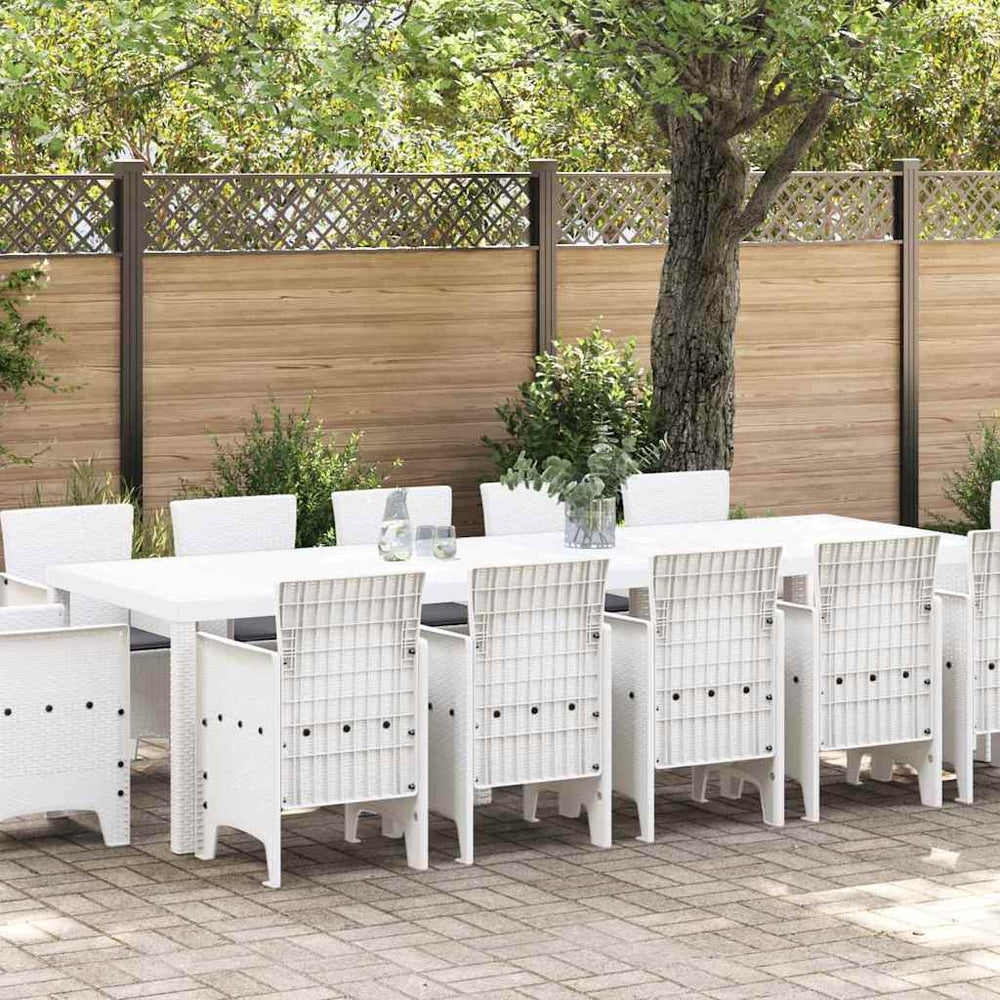 vidaXL Outdoor Dining Set 13 pcs White Synthetic Rattan and Metal