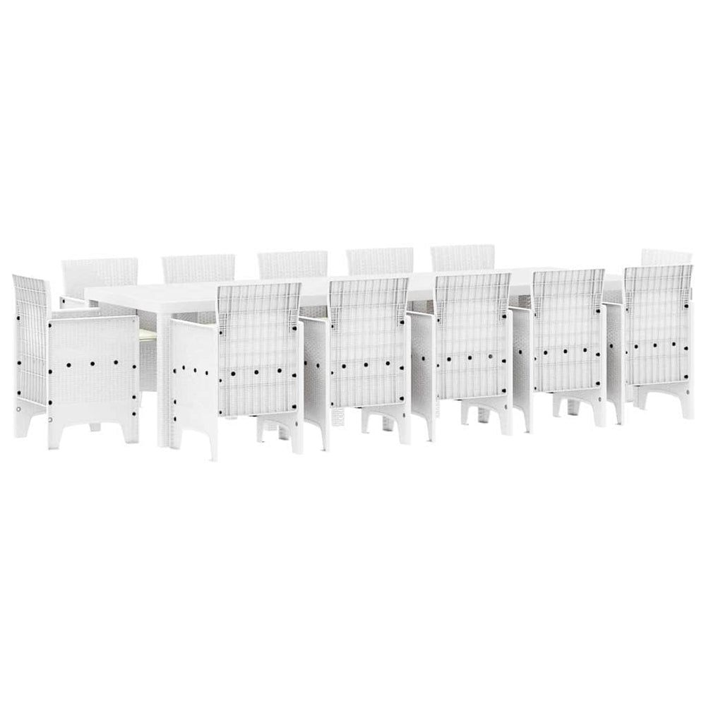 vidaXL Outdoor Dining Set 13 pcs White Poly Rattan and Cotton