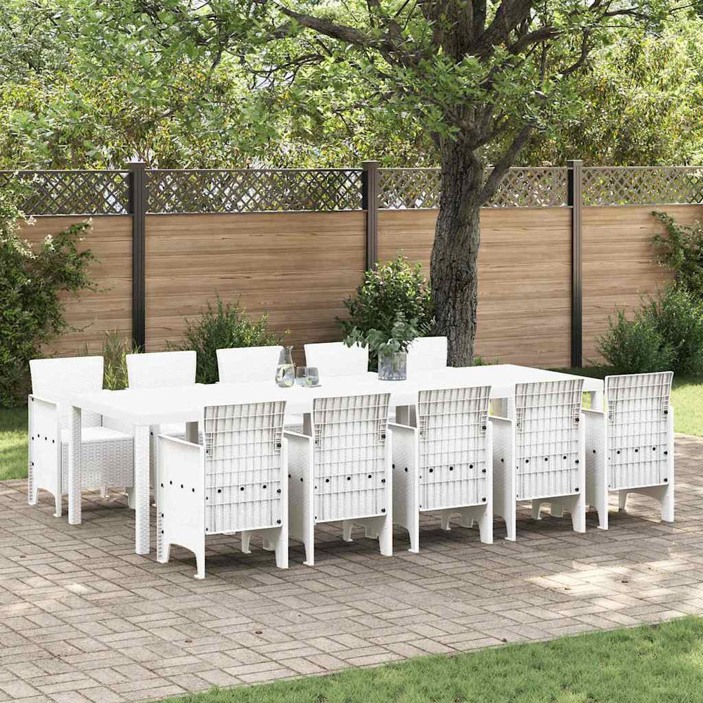 vidaXL Outdoor Dining Set 11 Pieces White Rattan and Steel