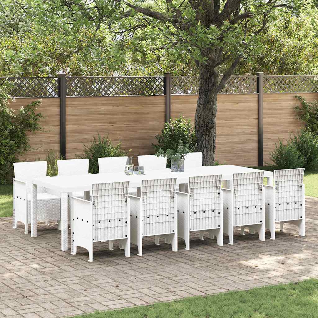 vidaXL Outdoor Dining Set 11 Pieces White Rattan and Steel