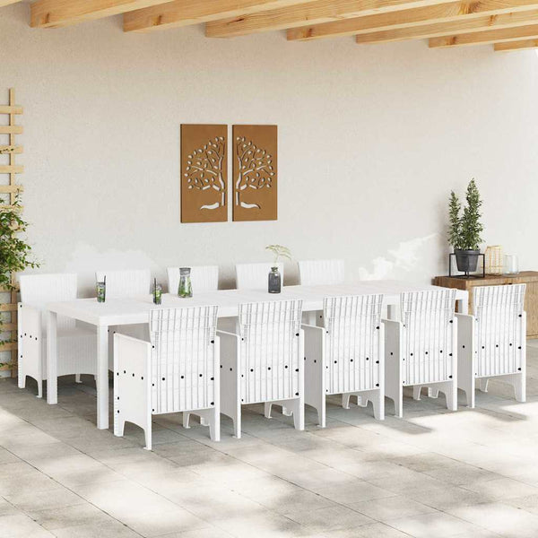 vidaXL Outdoor Dining Set 11 Pieces White Rattan and Steel