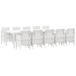 vidaXL Outdoor Dining Set 11 Pieces White Rattan and Steel