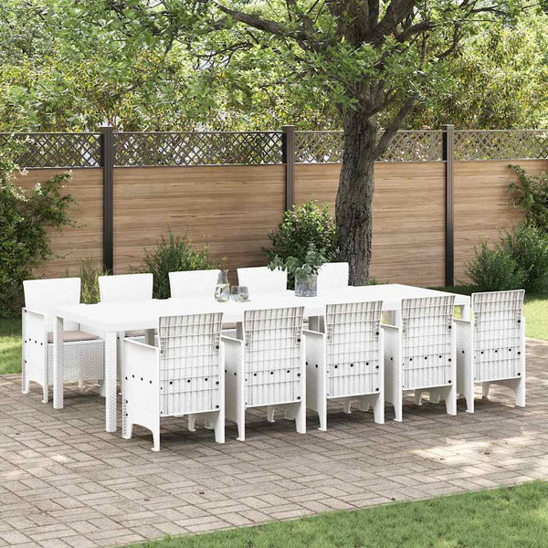 vidaXL Garden Dining Set 11 pcs White and Taupe Plastic Rattan