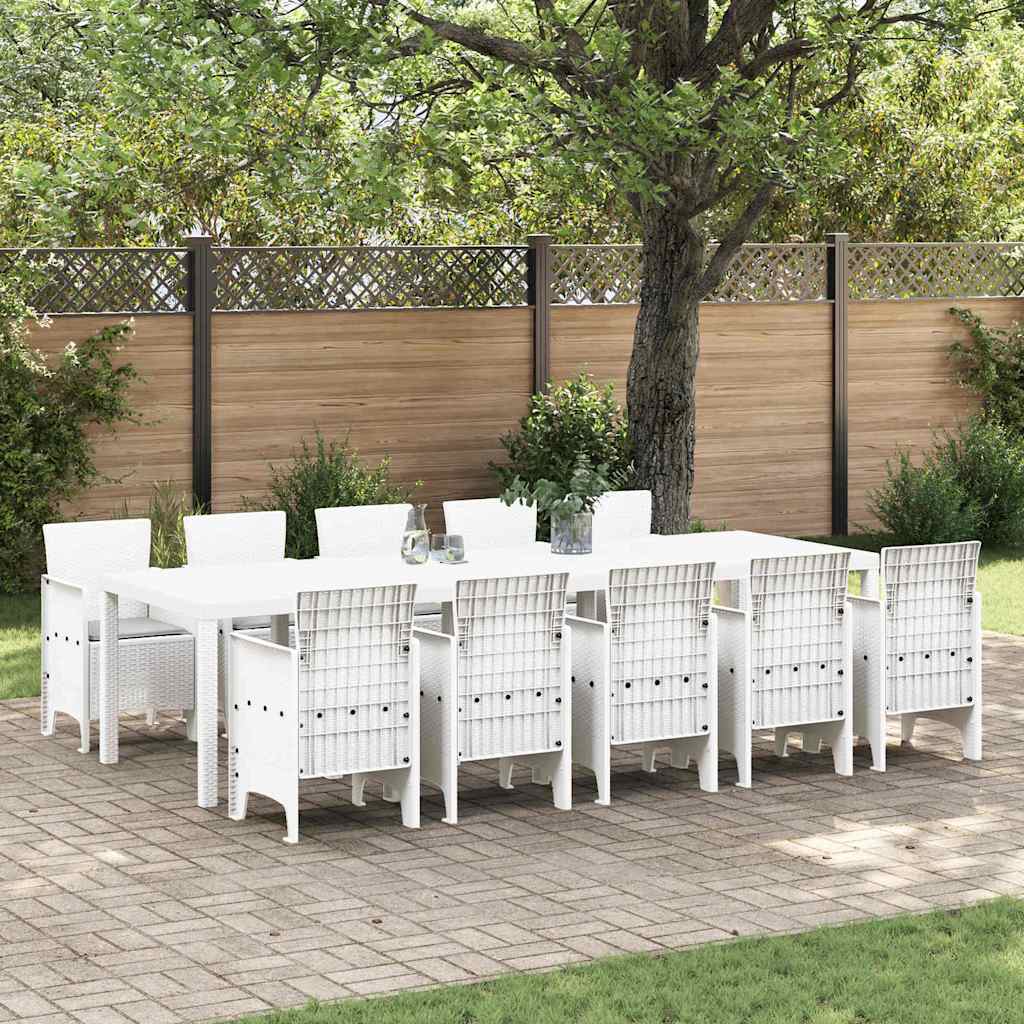 vidaXL Garden Dining Set 11 pcs White and Light Grey Rattan and Polyester