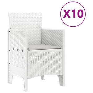 vidaXL Garden Dining Set 11 pcs White and Light Grey Rattan and Polyester