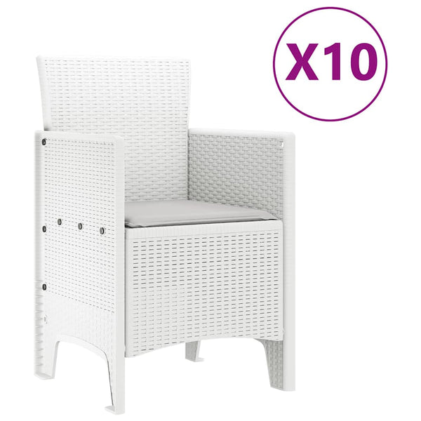 vidaXL Garden Dining Set 11 pcs White and Light Grey Rattan and Polyester