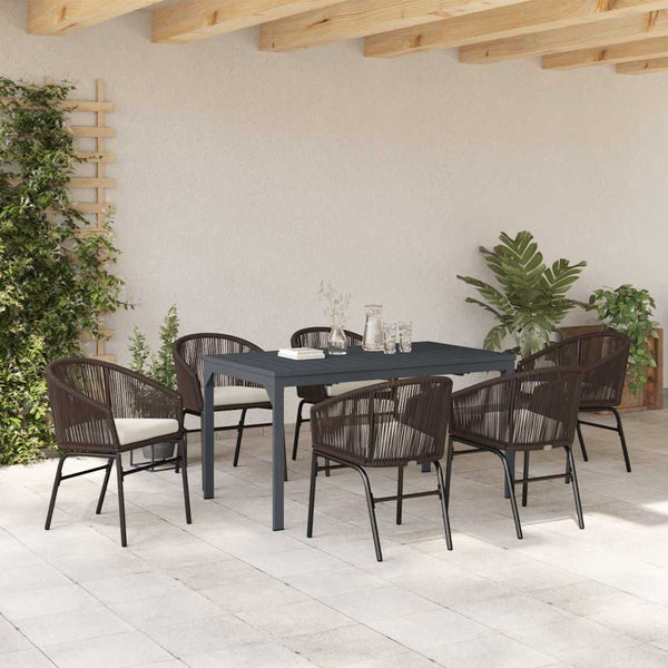 vidaXL Garden Dining Set 7 pcs Brown Poly Rattan