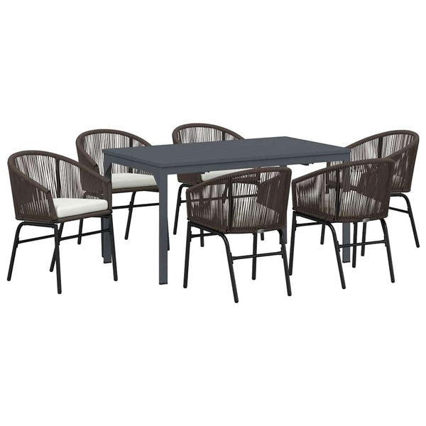 vidaXL Garden Dining Set 7 pcs Brown Poly Rattan