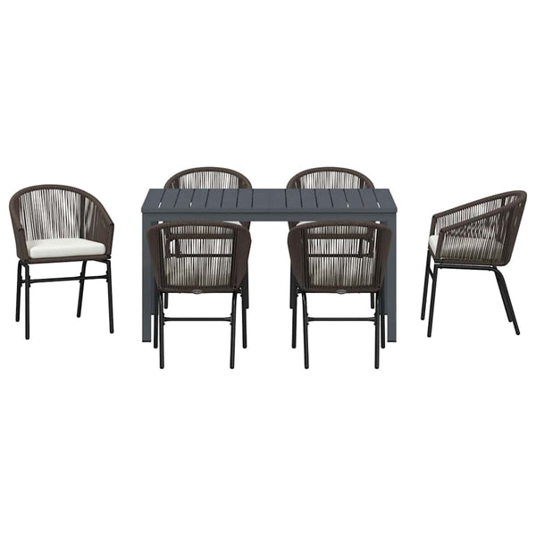 vidaXL Garden Dining Set 7 pcs Brown Poly Rattan