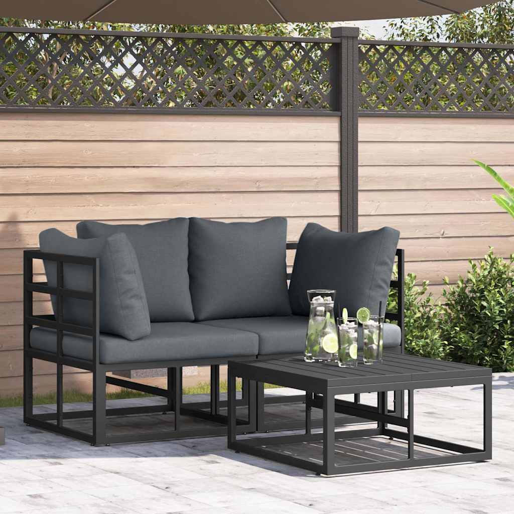 vidaXL 3-Piece Garden Sofa Set Black Metal