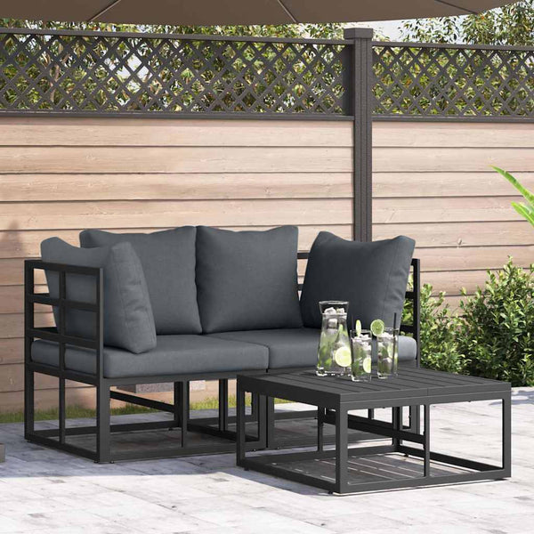 vidaXL 3-Piece Garden Sofa Set Black Metal