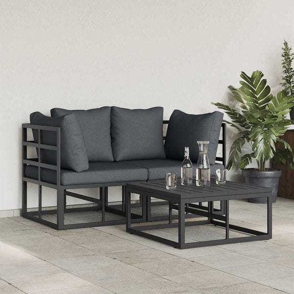 vidaXL 3-Piece Garden Sofa Set Black Metal