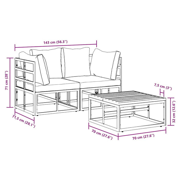 vidaXL 3-Piece Garden Sofa Set Black Metal