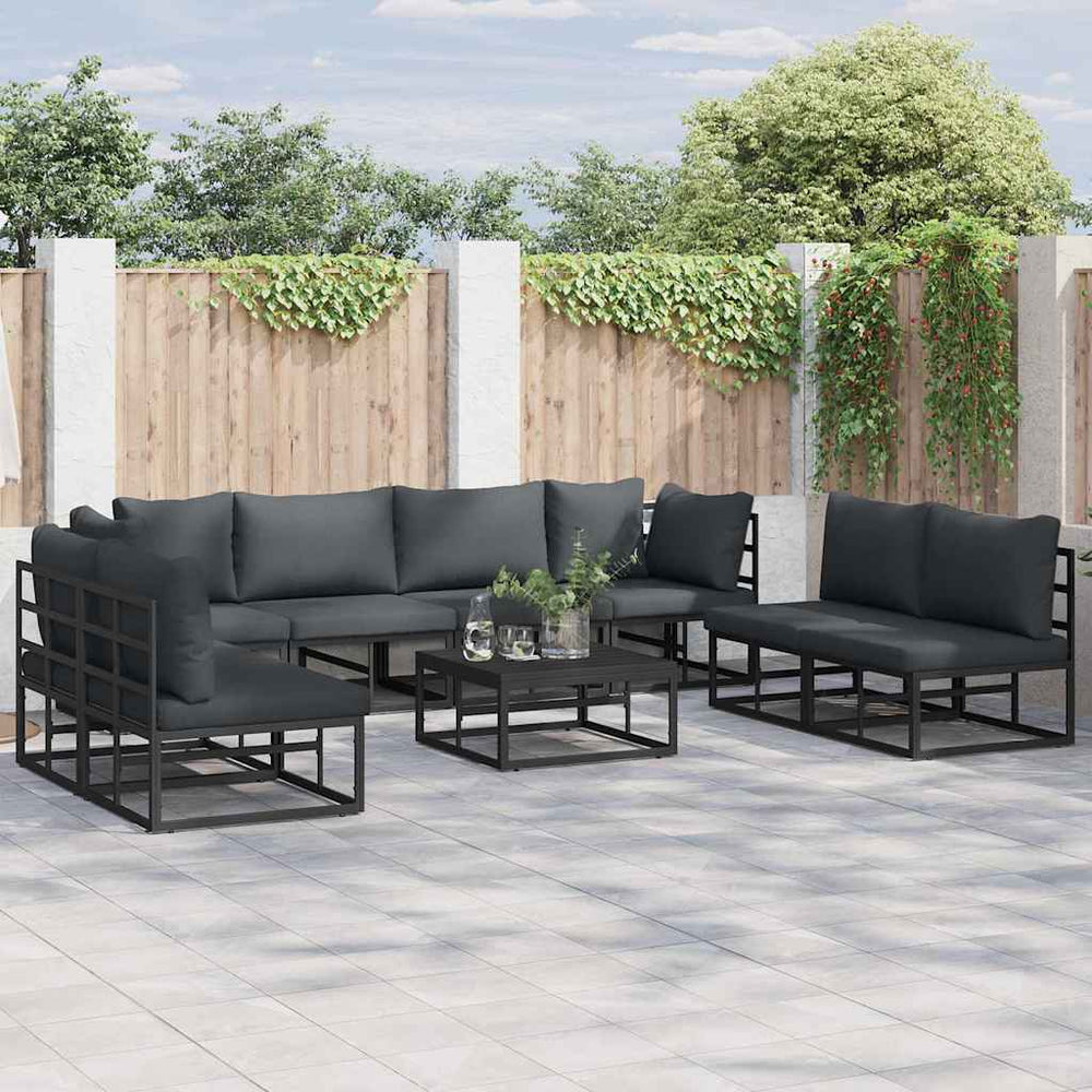 vidaXL Garden Sofa Set with Cushions 9 pcs Black Aluminium