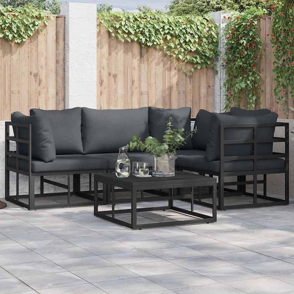 vidaXL Garden Sofa Set with Cushions 4 pcs Black Aluminium
