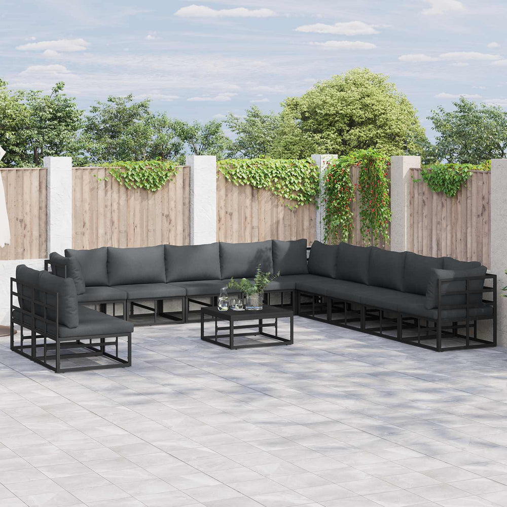 vidaXL Outdoor Sofa Set with Cushions 12 pcs Black Aluminium