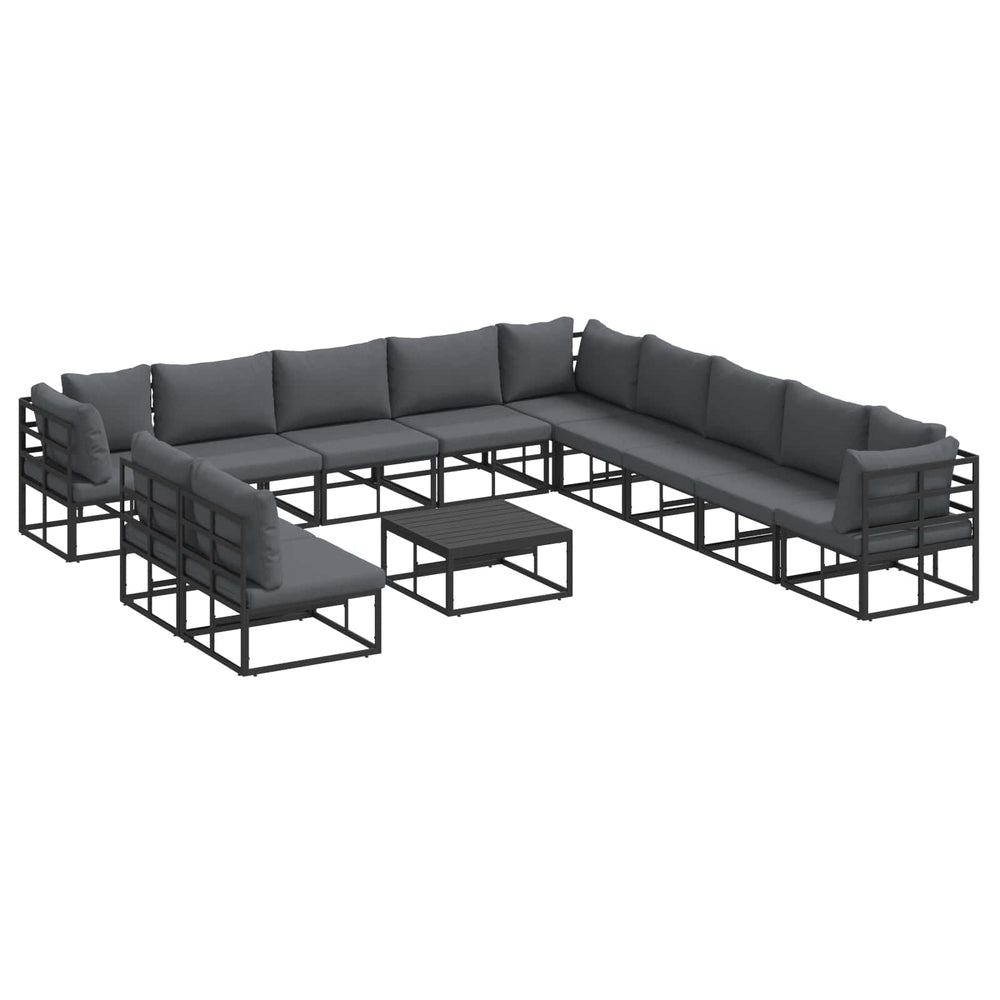 vidaXL Outdoor Sofa Set with Cushions 12 pcs Black Aluminium