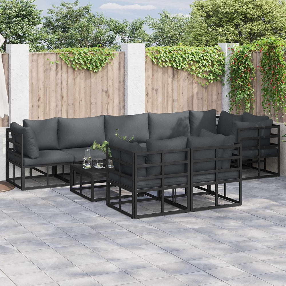 vidaXL Garden Sofa Set with Cushions 8 pcs Black Aluminum