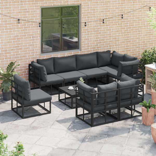 vidaXL Garden Sofa Set with Cushions 8 pcs Black Aluminum