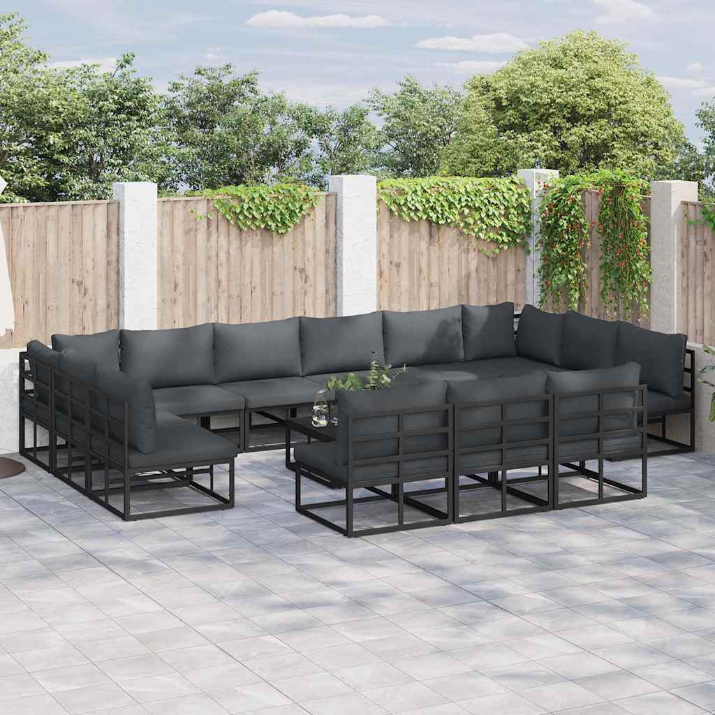 vidaXL Garden Sofa Set with Cushions 14 pcs Black Aluminium