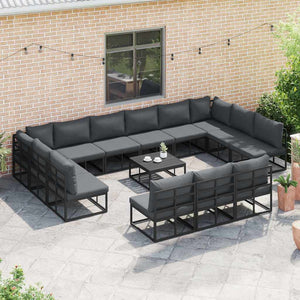 vidaXL Garden Sofa Set with Cushions 14 pcs Black Aluminium