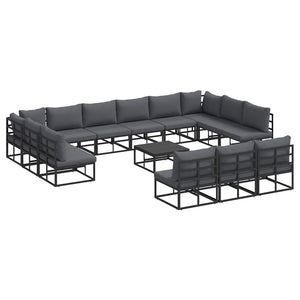 vidaXL Garden Sofa Set with Cushions 14 pcs Black Aluminium