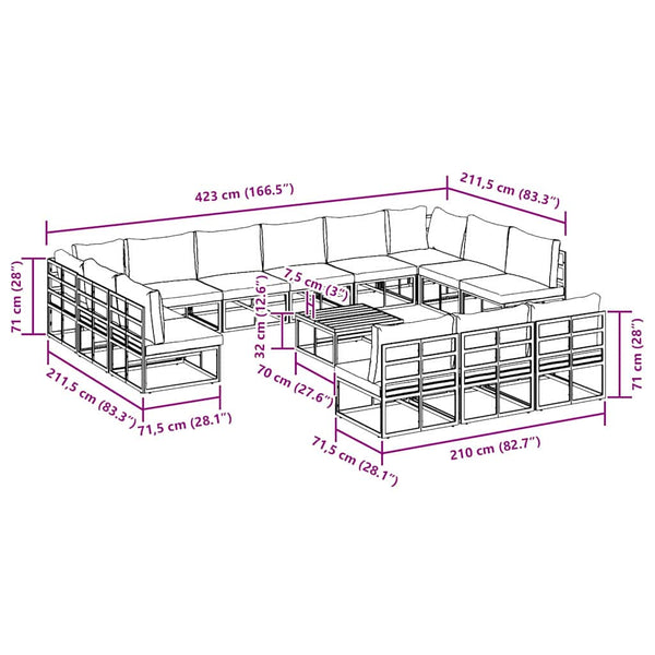 vidaXL Garden Sofa Set with Cushions 14 pcs Black Aluminium