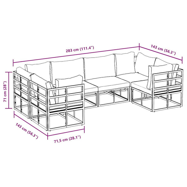 vidaXL Garden Sofa Set with Cushions 6 pcs Black Aluminium