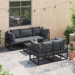 vidaXL Garden Sofa Set with Cushions 6 pcs Black Steel